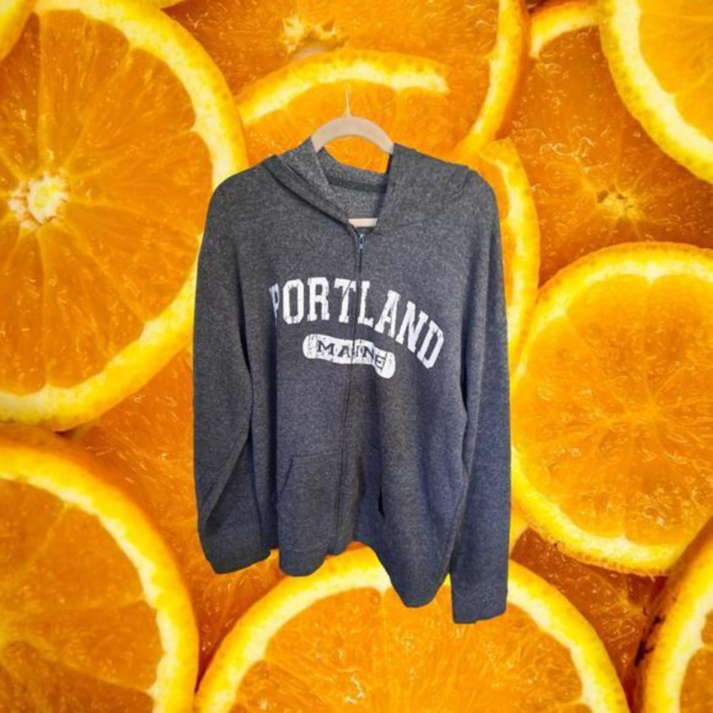 Portland Maine Gray Full Zip Hooded‎ Sweatshirt Size XXL